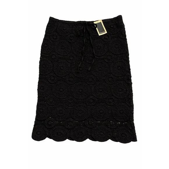King Road Black Crochet Scalloped Hem Skirt Lined Women's L NWT Boho Cottagecore - Picture 3 of 3